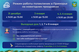 26.12.2022 Медучреждения Приморья изменят график работы на новогодних праздниках. РАСПИСАНИЕ на  www.primorsky.ru | Администрация муниципального округа город Партизанск Приморского края Официальный сайт