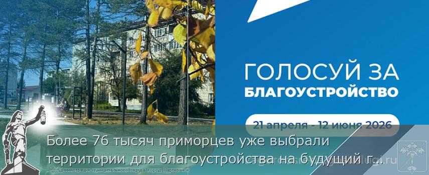 Более 76 тысяч приморцев уже выбрали территории для благоустройства на будущий год | Администрация муниципального округа город Партизанск Приморского края Официальный сайт