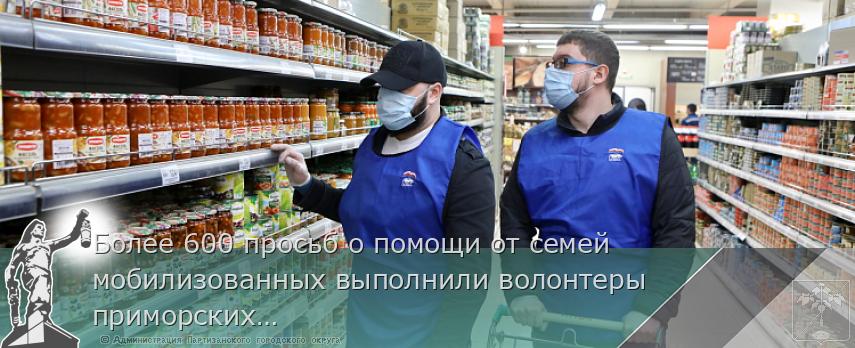 Более 600 просьб о помощи от семей мобилизованных выполнили волонтеры приморских штабов #МыВместе, сообщает www.primorsky.ru